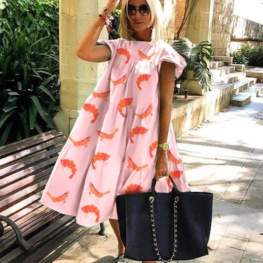 Printed V-Neck Elegant Chic Loose Long Sleeve Maxi Dress