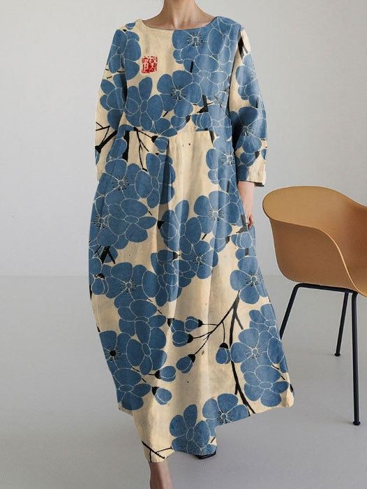 Women's Japanese Art Elegant Plum Print Dresses