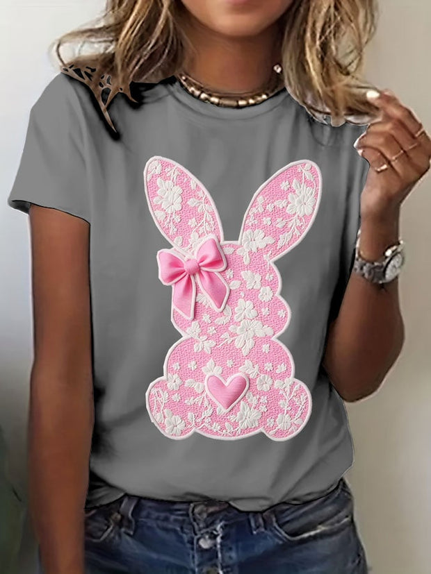 Women's Easter Cute Bunny Print Short Sleeve T-Shirt