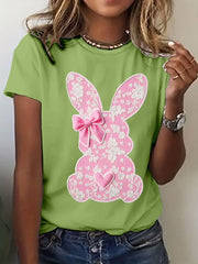 Women's Easter Cute Bunny Print Short Sleeve T-Shirt