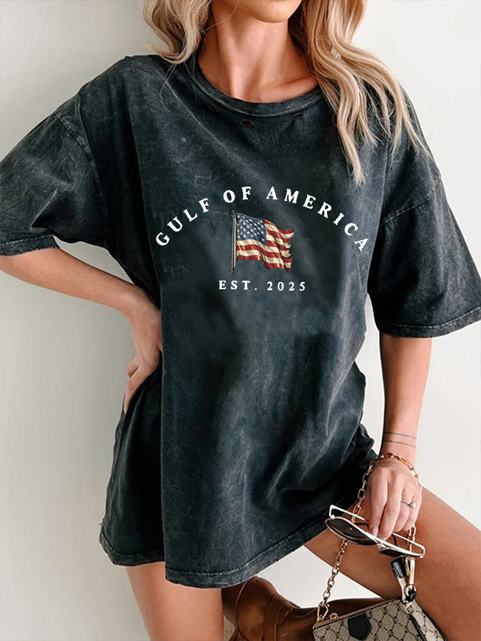 Women's Gulf Of America Printed Crew Neck Elbow Sleeve T-Shirt