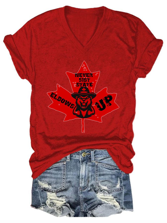 Women's "Never the 51st State ELBOWS UP" Print T-Shirt