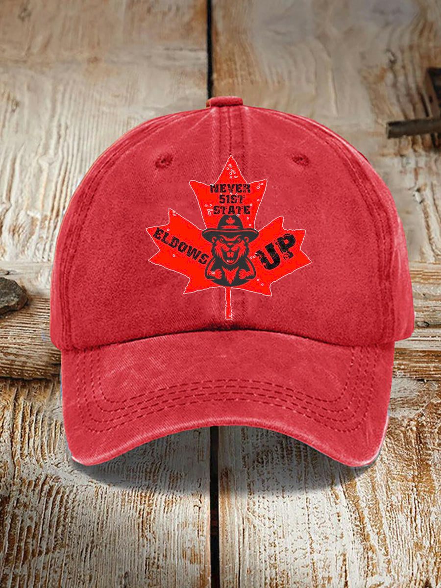 "Never the 51st State ELBOWS UP" print hat