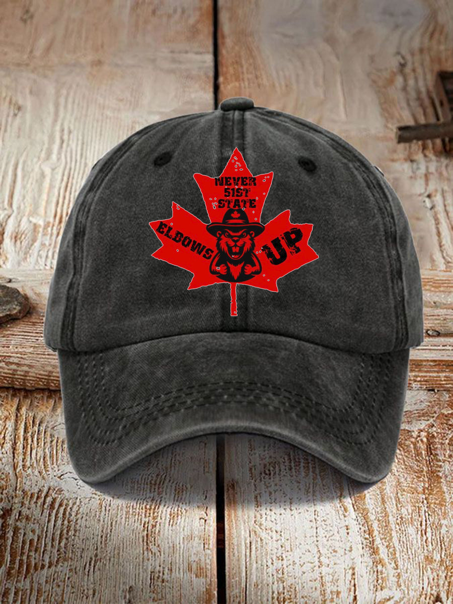 "Never the 51st State ELBOWS UP" print hat