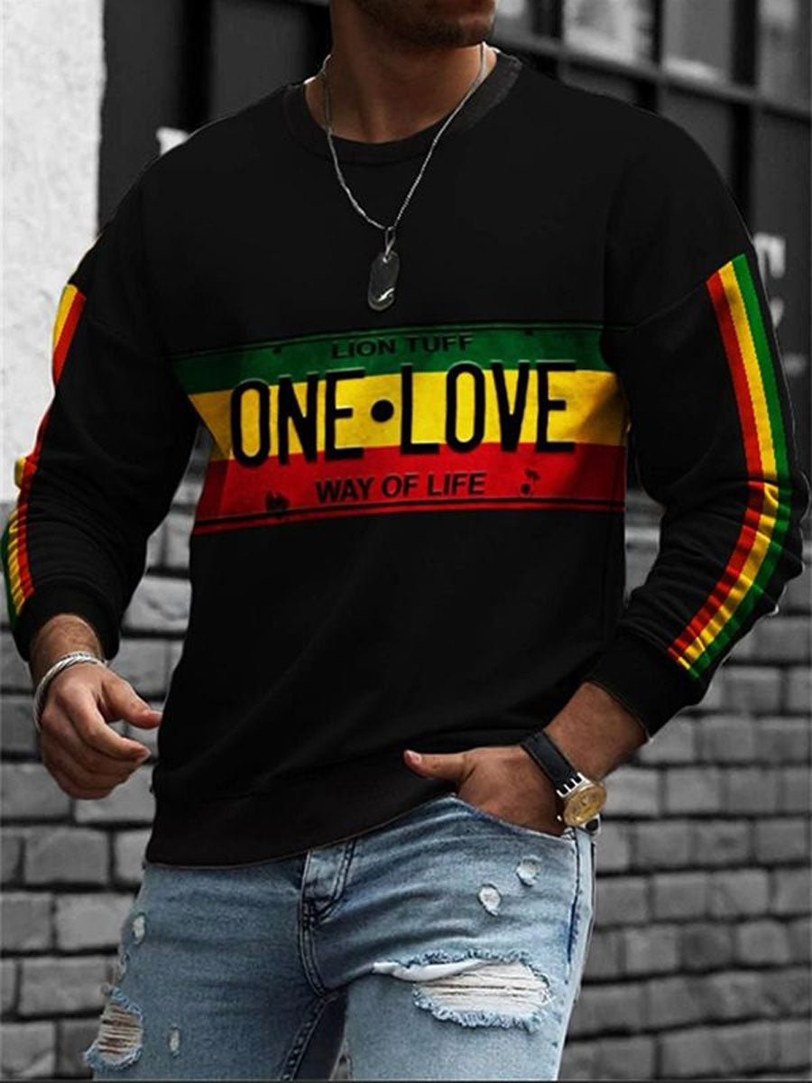 Men's Black History Month One Love Raggea Music Printed Sweatshirt