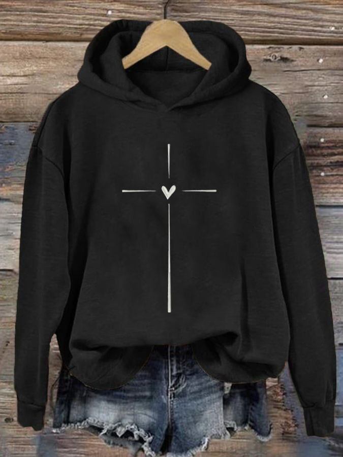 Women's Christian Cross Printed Long Sleeve Hoodie