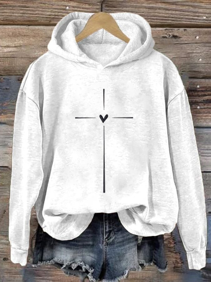 Women's Christian Cross Printed Long Sleeve Hoodie