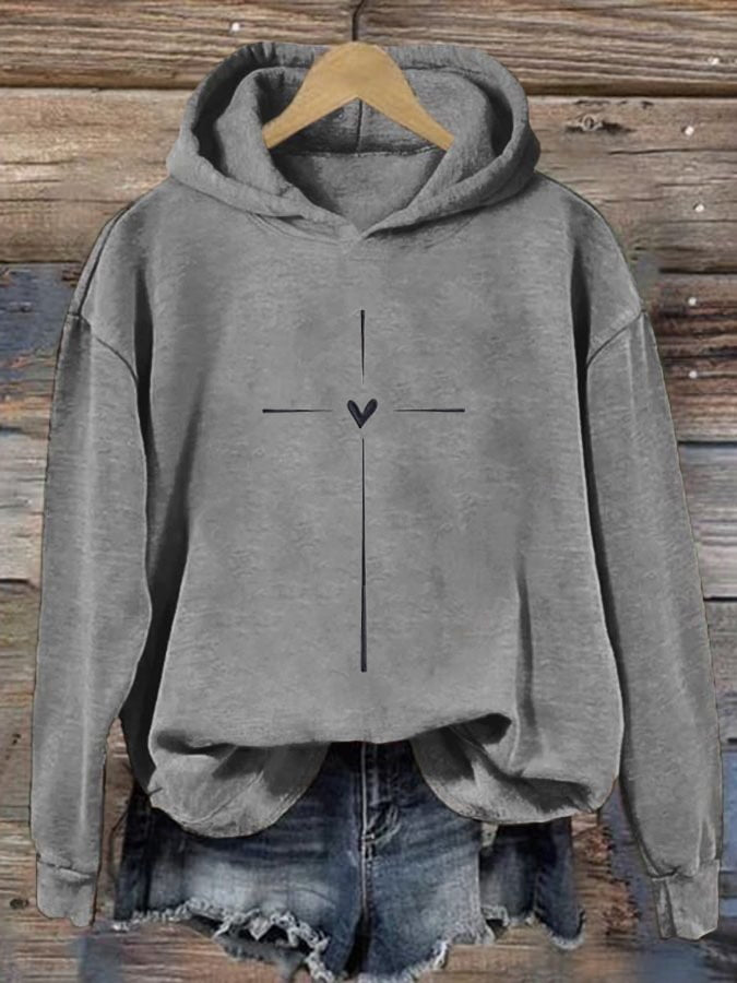 Women's Christian Cross Printed Long Sleeve Hoodie