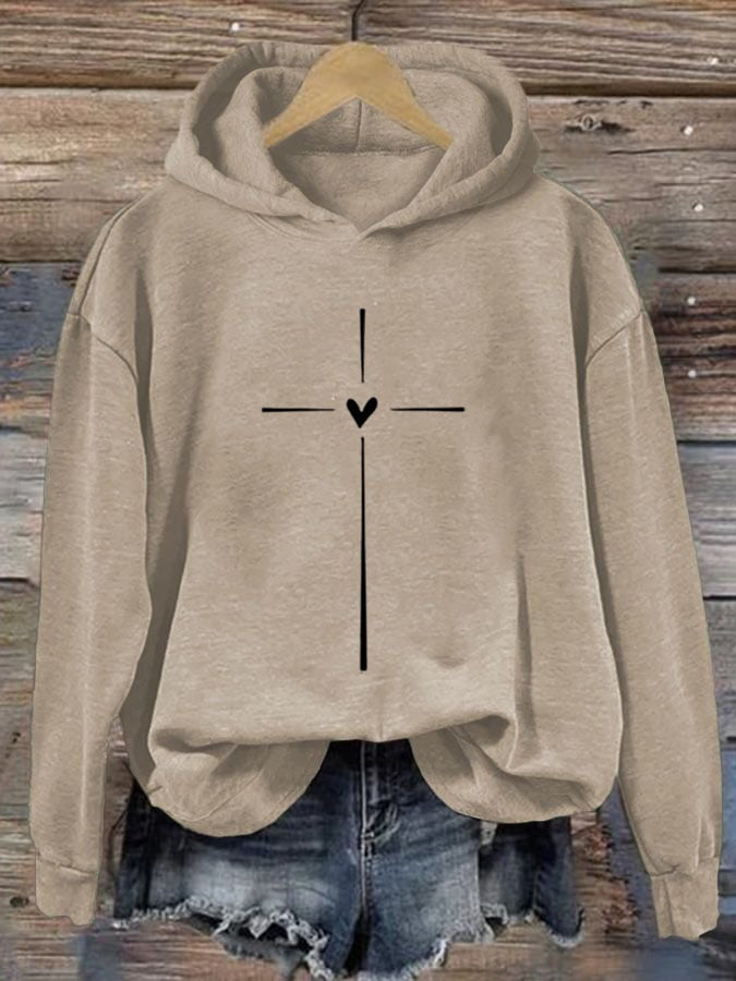 Women's Christian Cross Printed Long Sleeve Hoodie