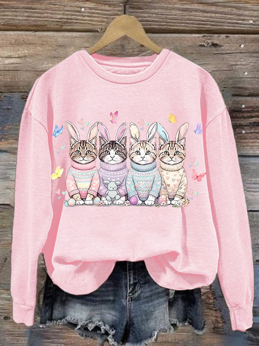 Printed Easter Rabbit Casual Round Neck Sweatshirt