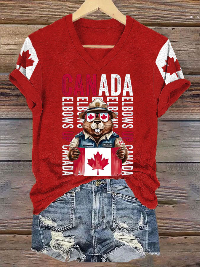 Women's Canada Printed V-neck T-Shirt