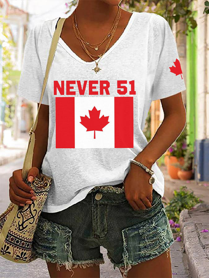 Women's Never 51st State Canada Print V-Neck T-Shirt