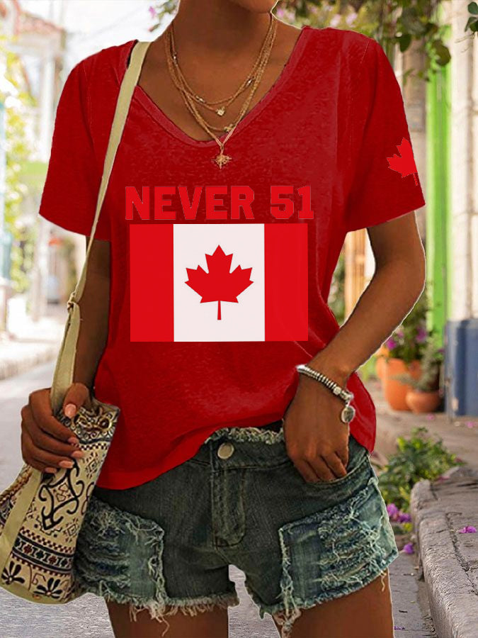 Women's Never 51st State Canada Print V-Neck T-Shirt