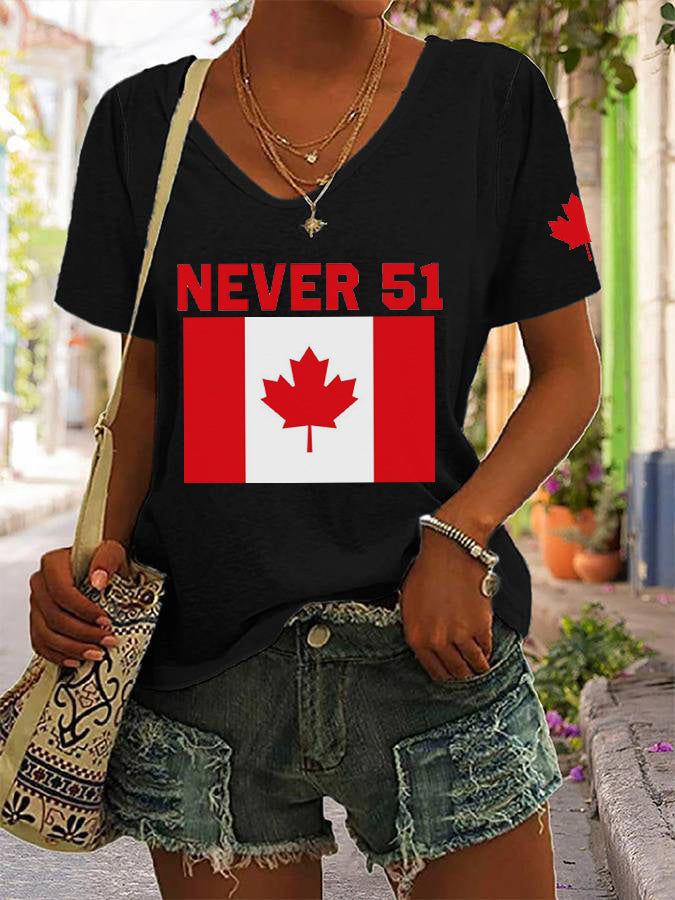 Women's Never 51st State Canada Print V-Neck T-Shirt