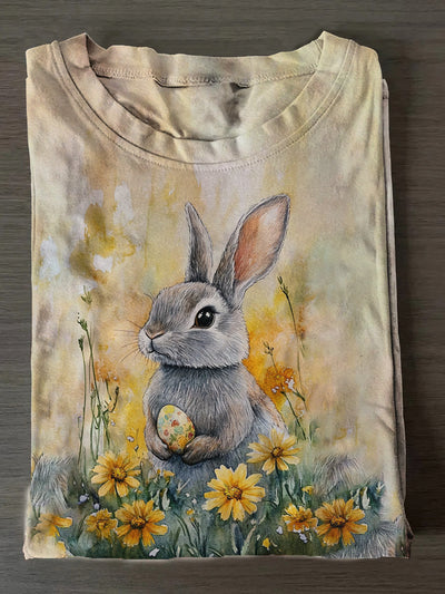 Women's Easter Bunny Print Crew Neck T-Shirt