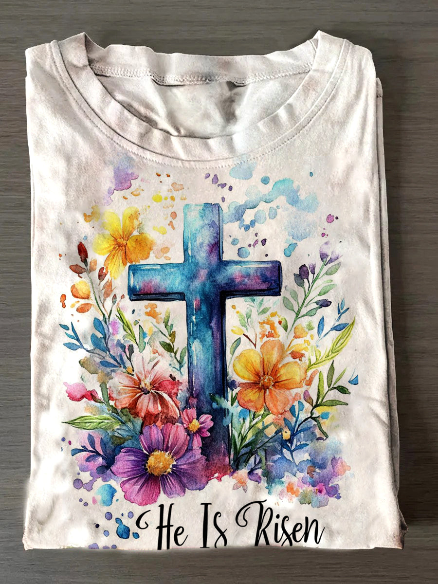 Women's Easter He Is Risen Print Crew Neck T-Shirt