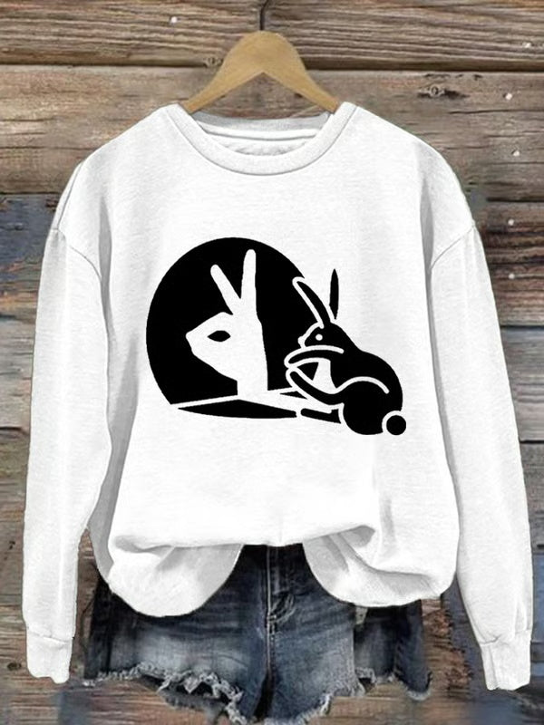 Women's Rabbit Art Print Casual Sweatshirt