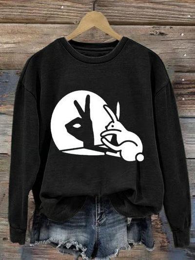 Women's Rabbit Art Print Casual Sweatshirt