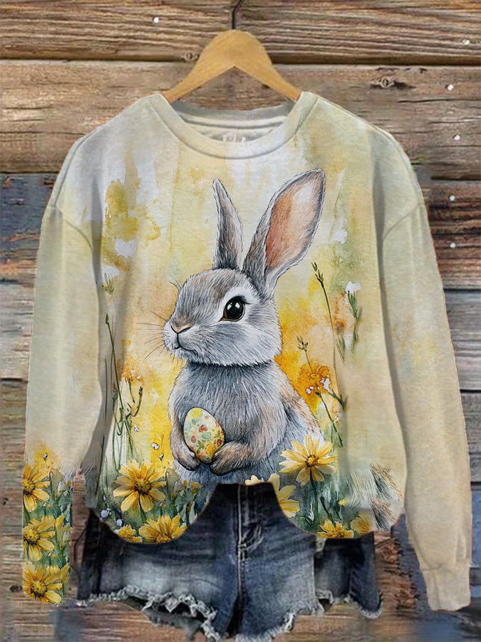 Women's Easter Bunny Print Crewneck Sweatshirt