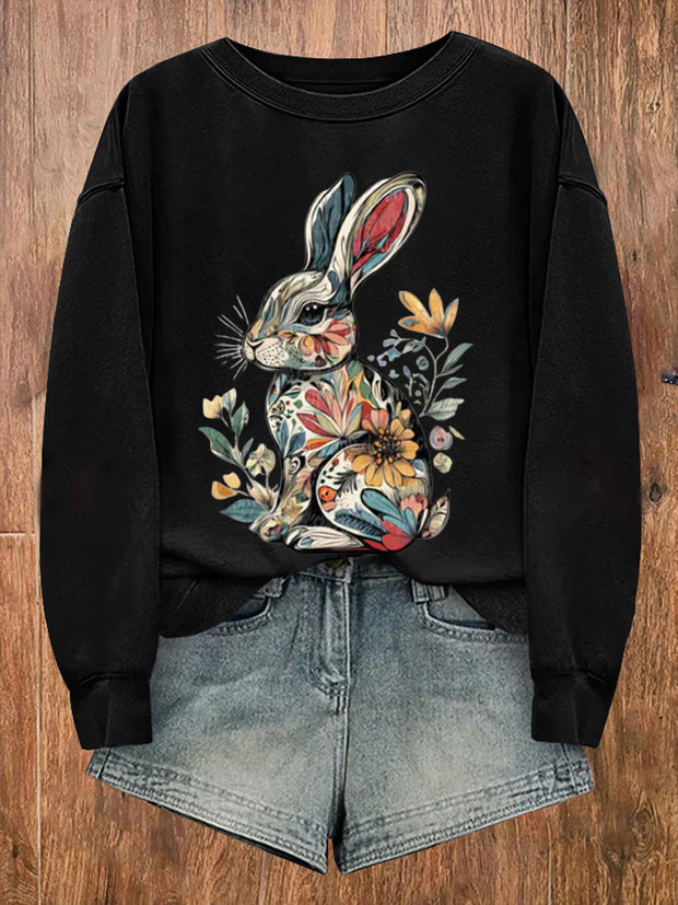 Women's Easter Bunny Printed Casual Loose Long Sleeve Sweatshirt