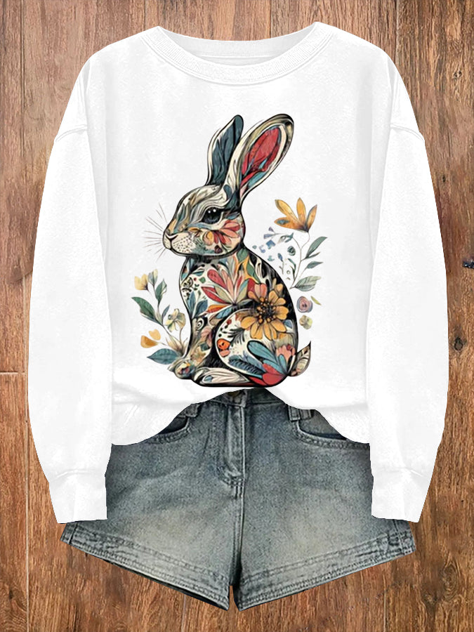 Women's Easter Bunny Printed Casual Loose Long Sleeve Sweatshirt