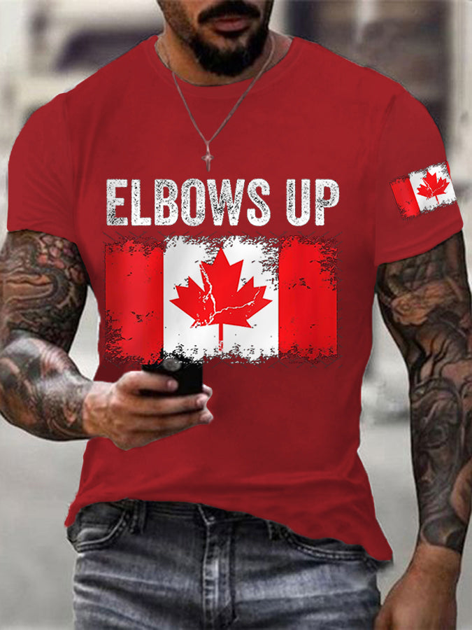 Men's Elbows Up Canada Flag Print Tee