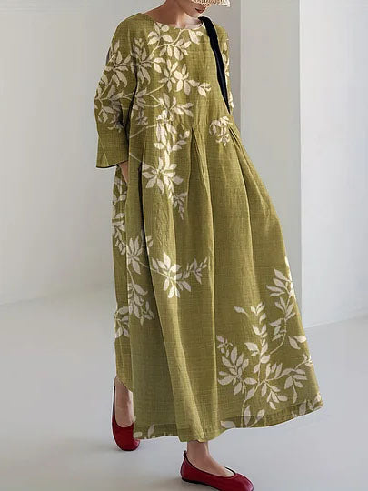 Printed V-Neck Elegant Chic Loose Long Sleeve Maxi Dress