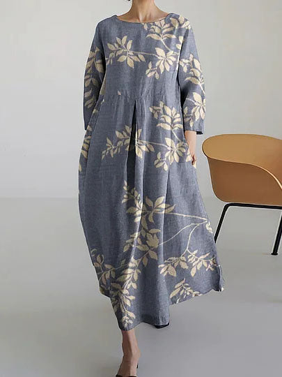 Printed V-Neck Elegant Chic Loose Long Sleeve Maxi Dress