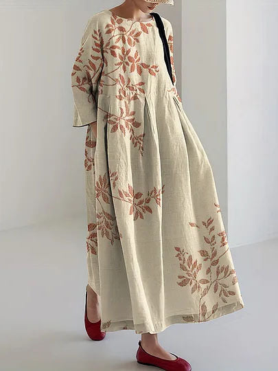 Printed V-Neck Elegant Chic Loose Long Sleeve Maxi Dress