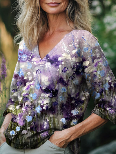 Women's Alzheimer's Awareness Purple Floral Print Top