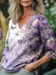 Women's Alzheimer's Awareness Purple Floral Print Top