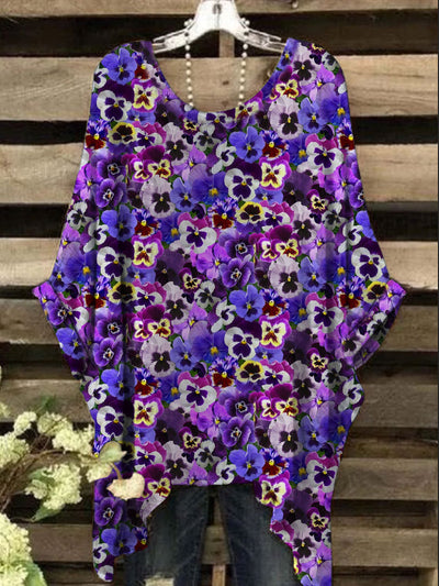 Women's Alzheimer's Awareness Purple Floral Printed Irregular Top