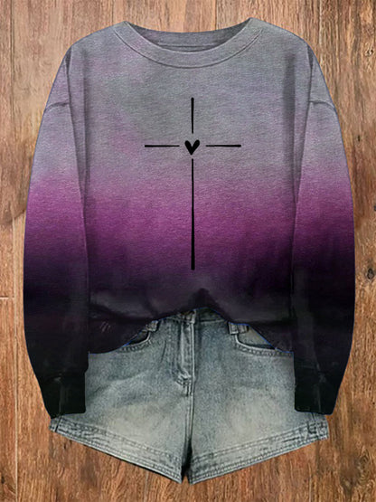 Women's Faith Cross Heart Print Sweatshirt