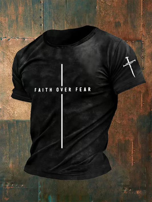 Men's Faith Over Fear Printed Casual T-Shirt