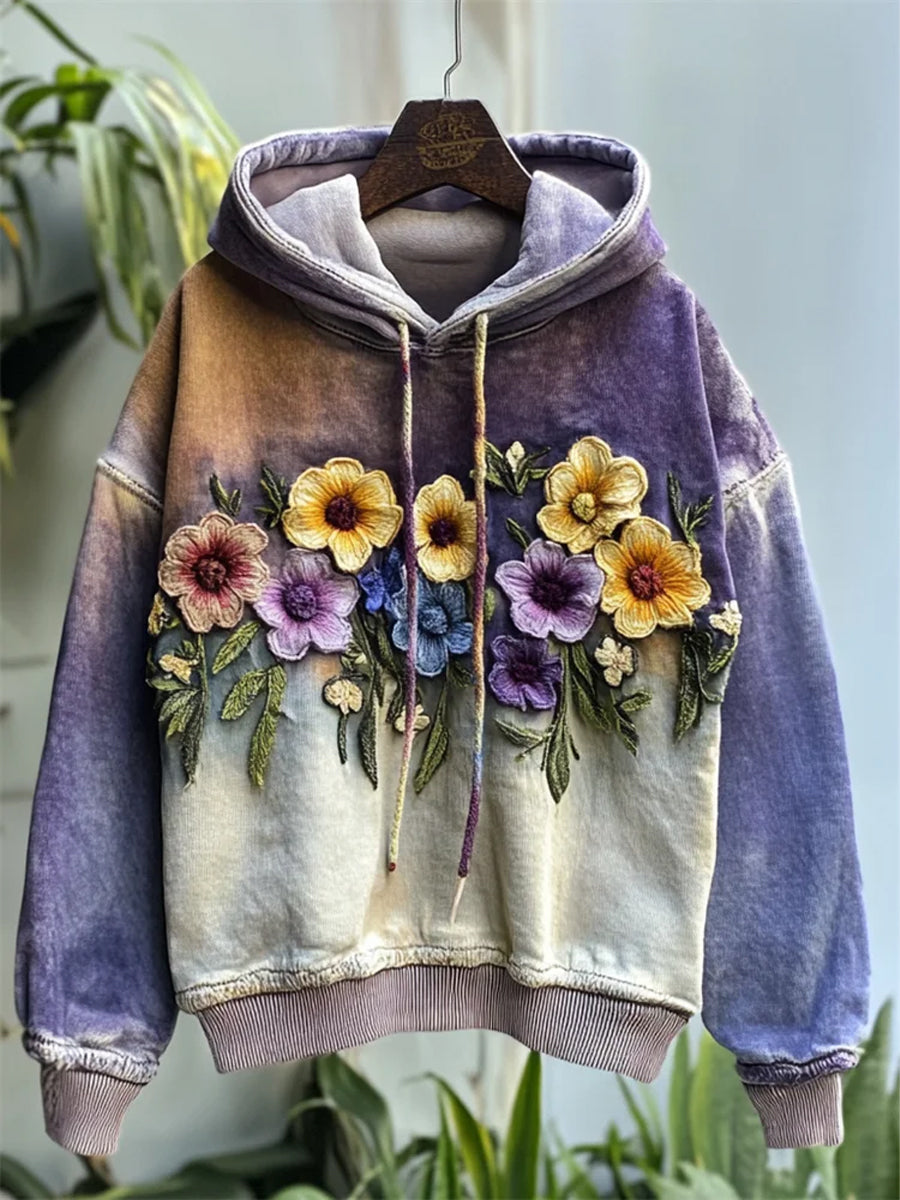 Women's Alzheimer's Awareness Flowers Printed Contrast Color Washed Hoodie