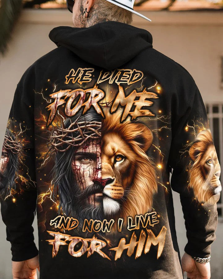 Men's He Died For Me Lion Print Hoodie