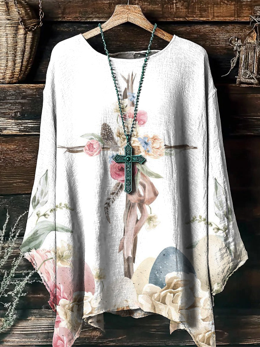 Women's Easter Faith Floral Cross Printed Top