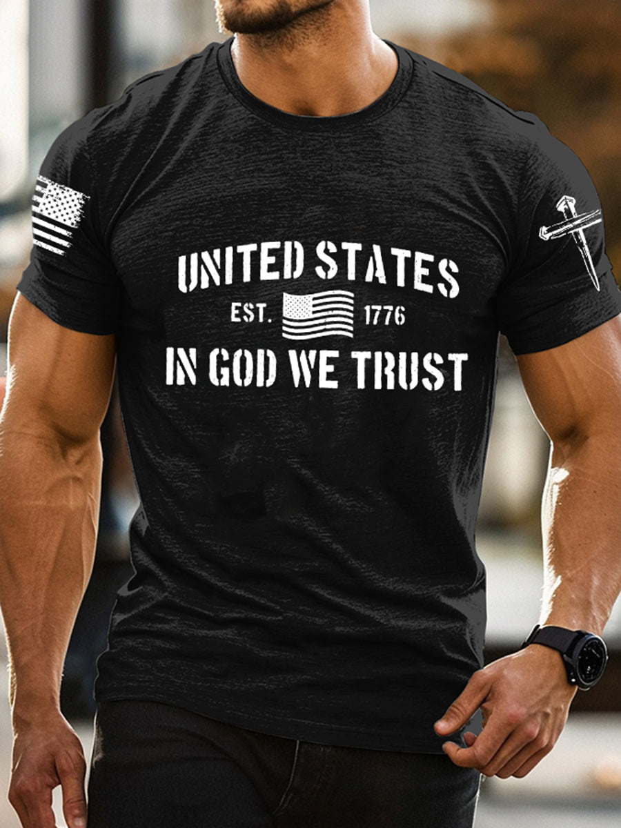 Men's United States In God We Trust Printed Short Sleeve T-Shirt