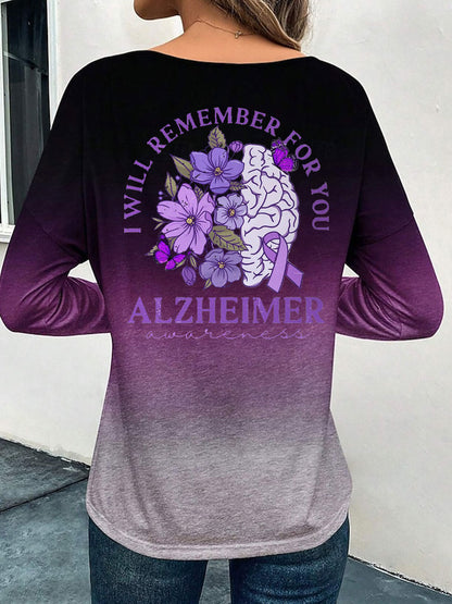 Women's Alzheimer's Awareness I Will Remember For You Printed Irregular Top