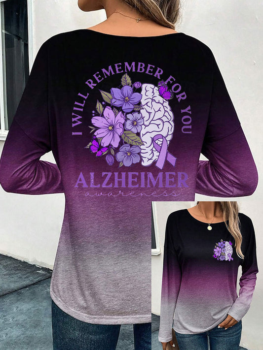 Women's Alzheimer's Awareness I Will Remember For You Printed Irregular Top