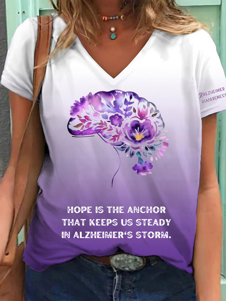 Women's Alzheimer's Awareness Hope Printed Irregular Top