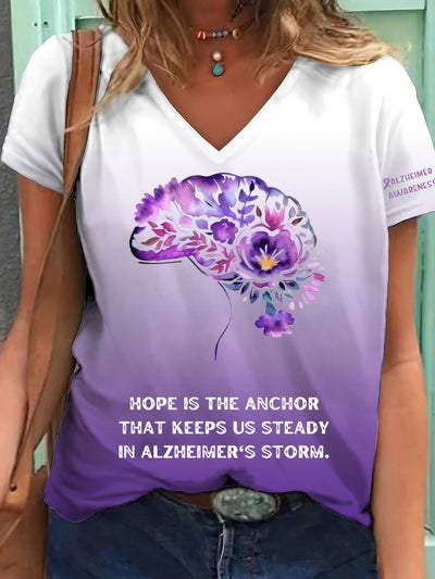 Women's Alzheimer's Awareness Hope Printed Irregular Top