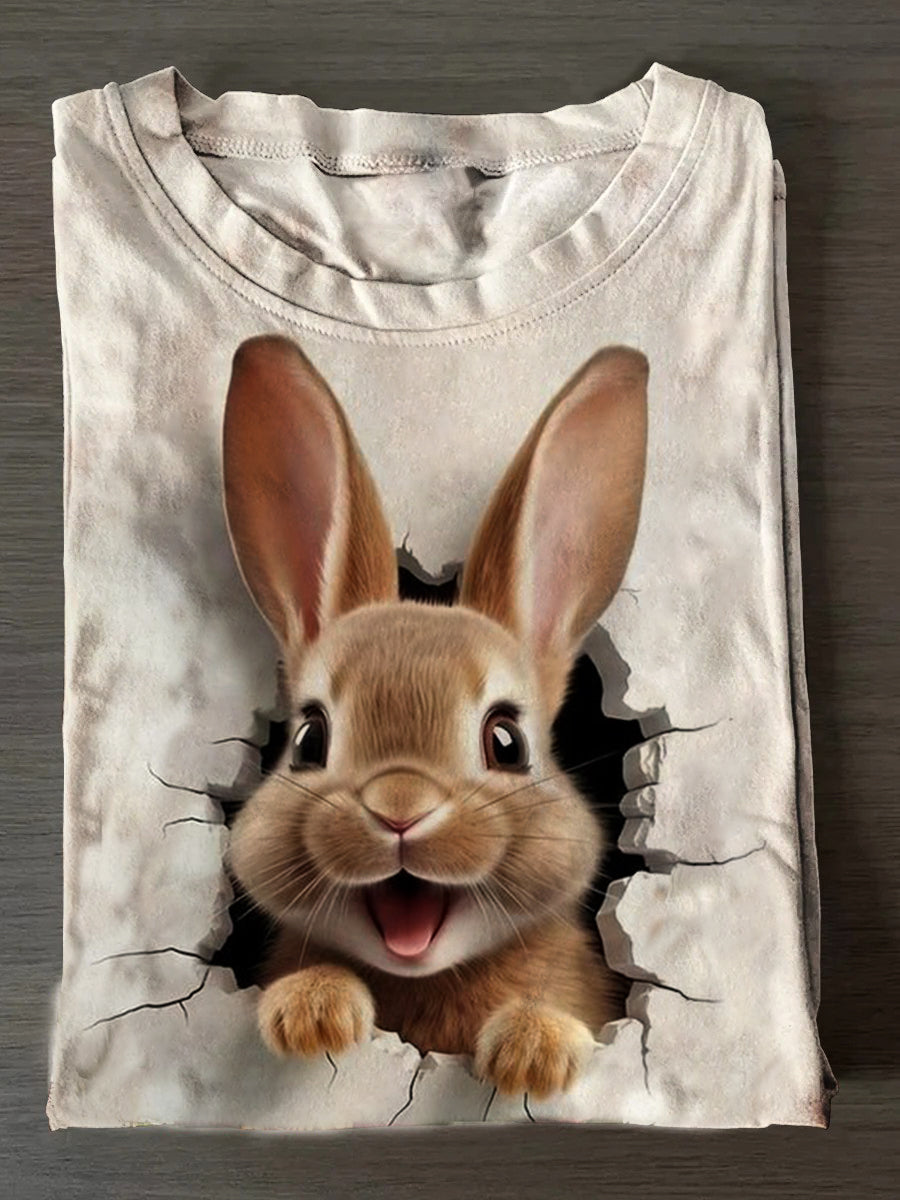 Women's Easter Bunny Printed Crew Neck Short Sleeve T-Shirt