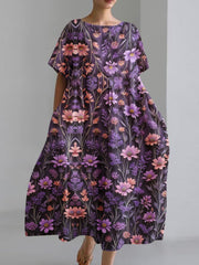 Women's Purple Floral Printed Loose Casual Dresses