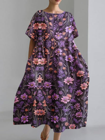 Women's Purple Floral Printed Loose Casual Dresses