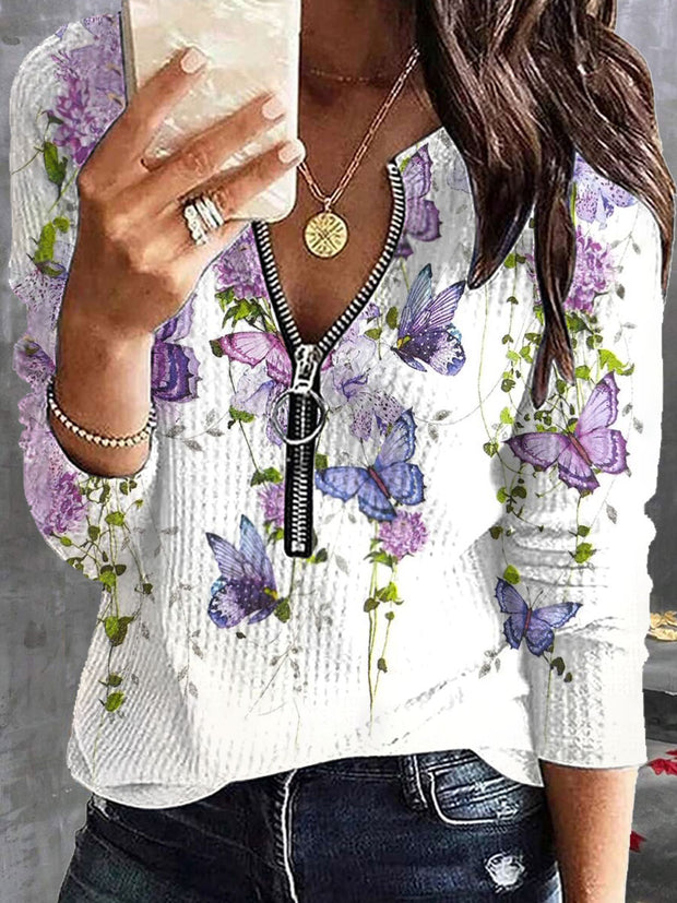 Women's Alzheimer's Awareness Purple Floral Print Top