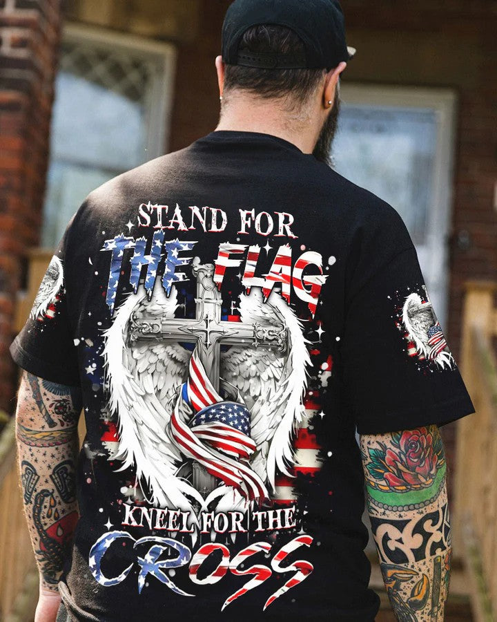 Men's Stand For The Flag Kneel For The Cross Printed T-Shirt