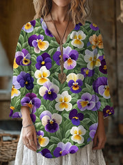 Women's Purple Pansy Print Alzheimer's Awareness Support Shirt