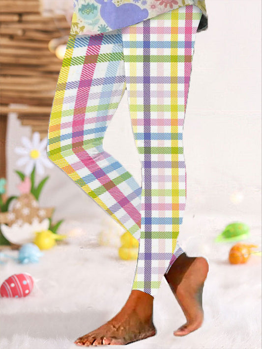 Women's Easter Colorful Plaid Printed Leggings