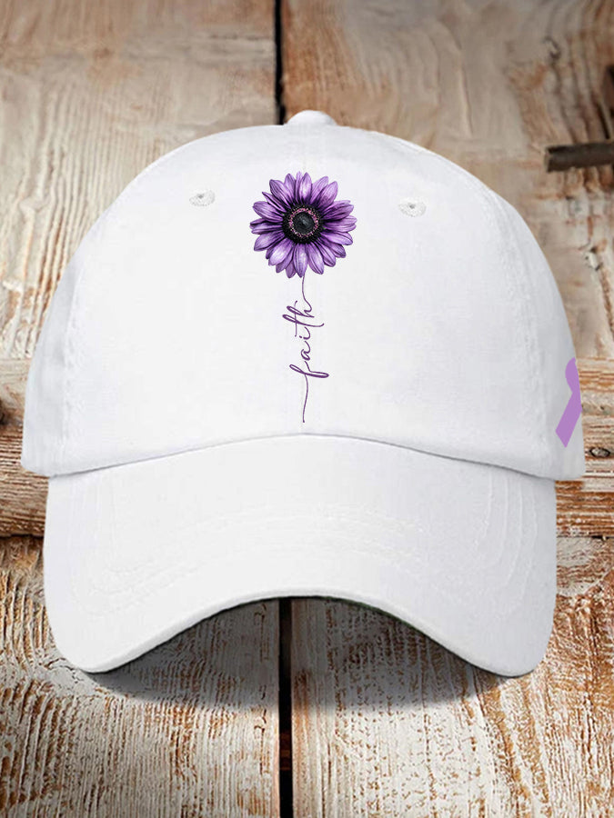 Unisex Sunflower Faith Purple Ribbon Alzheimer's Awareness Support Hat